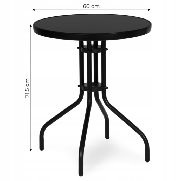 Specyfikacja stolika ogrodowego o średnicy 80cm i wysokości 71,5 cm